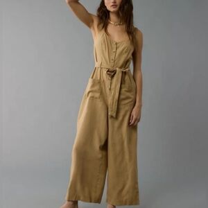 Linen-Blend Button-Up Jumpsuit